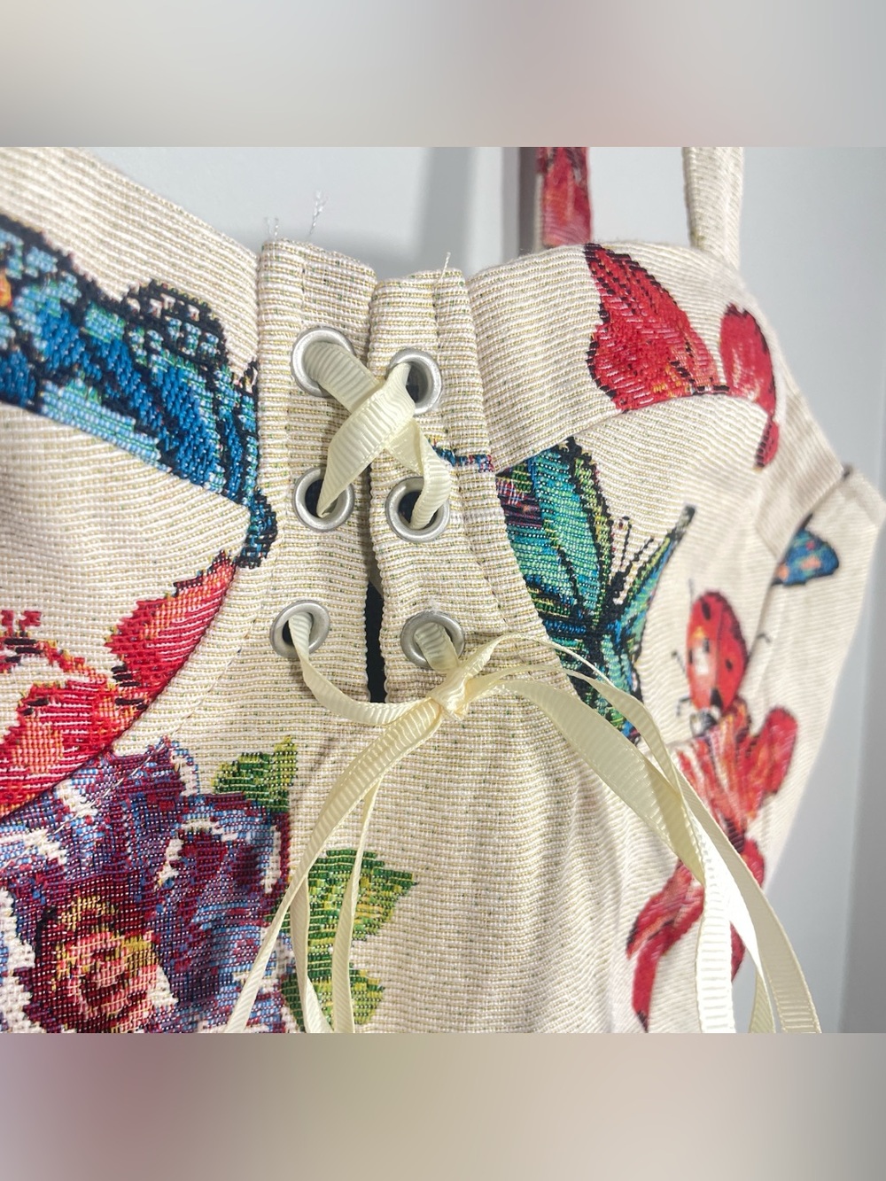 Cider Butterfly Floral Tapestry Corset Crop Top Bustier Lace-Up Front NWT - Picture 4 of 11